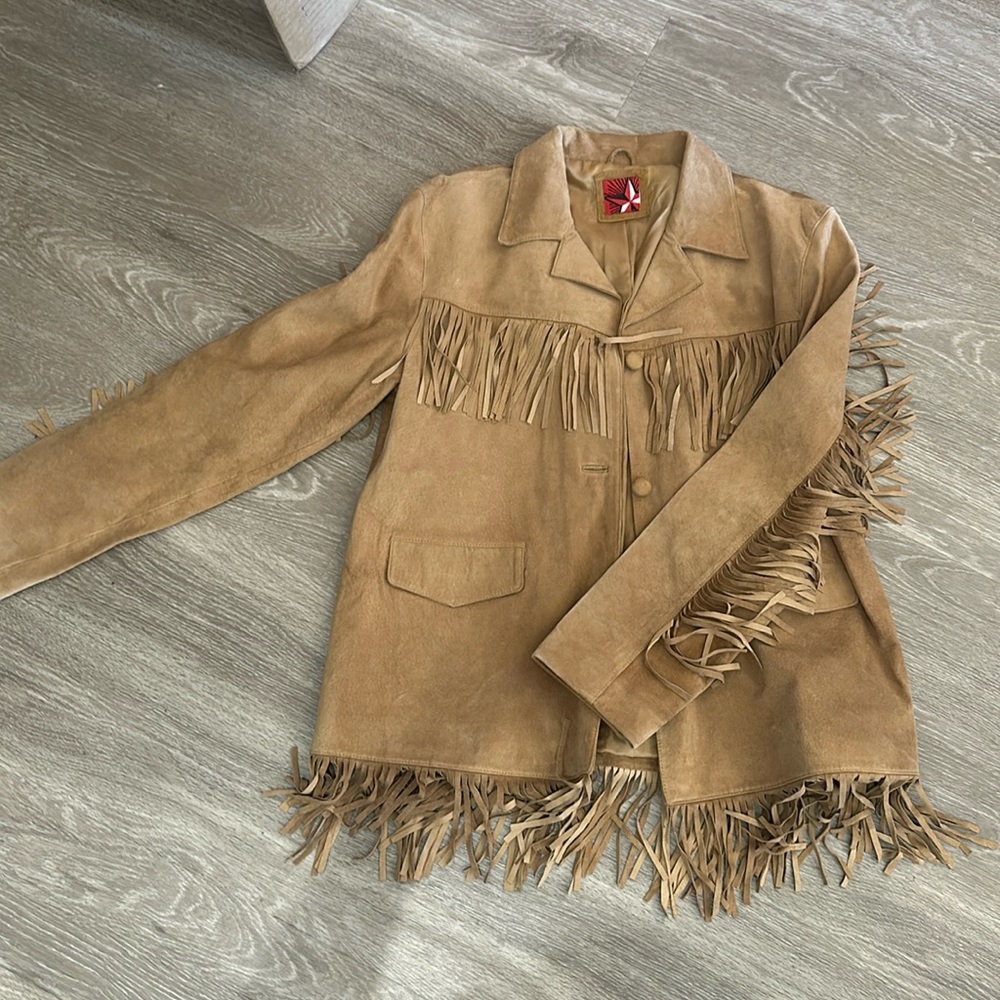 Tan suede jacket with tassels